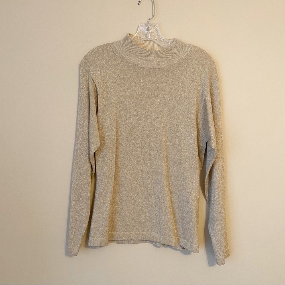 Marisa Christina Gold Metallic Mock Turtleneck Sweater -Large